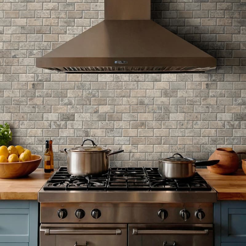 Ackland AKM-S-2X4BSWH-CA 12" x 12" Marble and Travertine Brick Wall