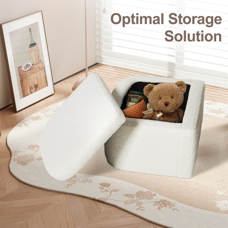RENEWLINE Sherpa Barrel Chair & Storage Ottoman Set - Plush Compact Accent for Reading Nooks, Cloud-Like Lounge Seat