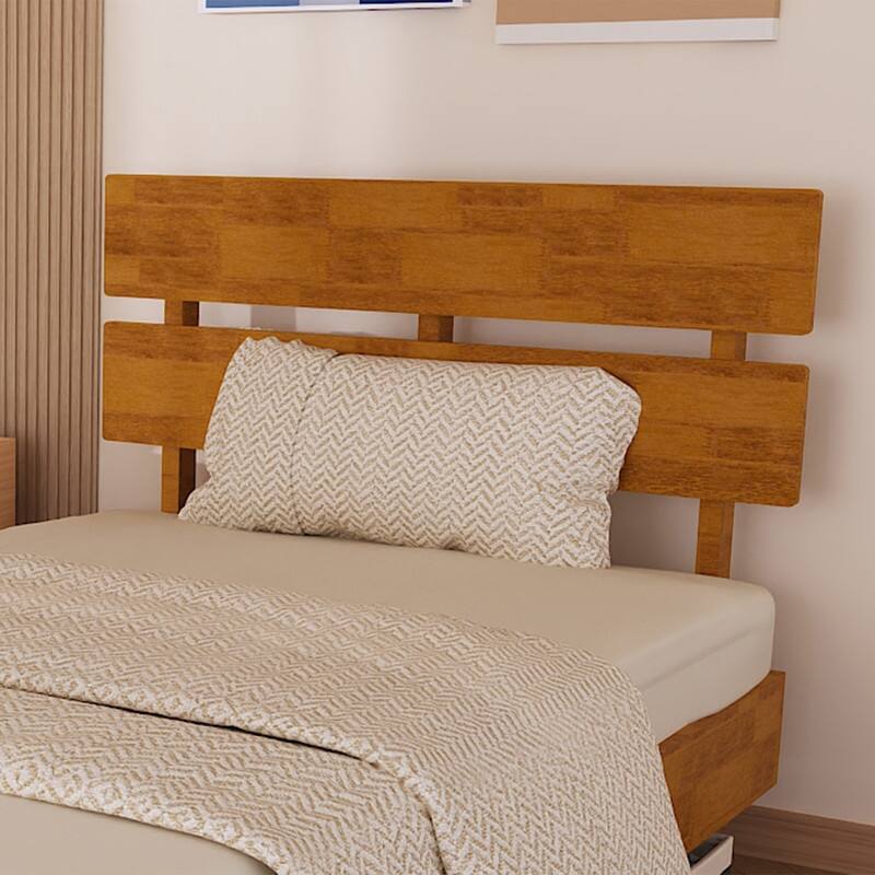 Modern Brown Solid Wood Platform Bed Frame with Headboard