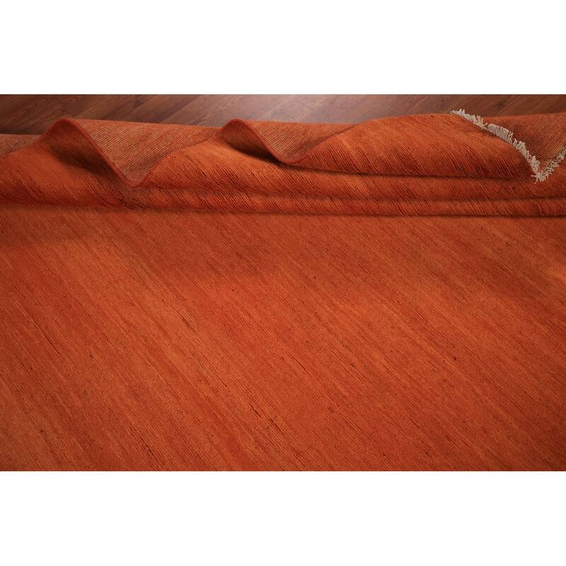 Orange Modern Gabbeh Area Rug Handmade Wool Carpet - 8'9" x 11'7"