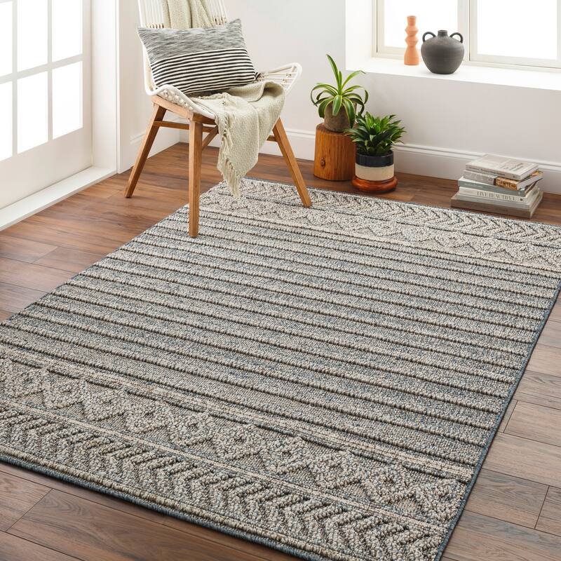 Livabliss Sarasota Outdoor Safe Striped Area Rug - 2' x 3'9" - Blue/Tan