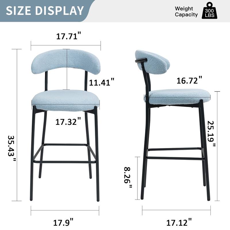 26'' Counter Height Bar Stools Teddy Fabric Cover Kitchen Island Counter Bar Stool with Black Powder Coating Base and Footrest