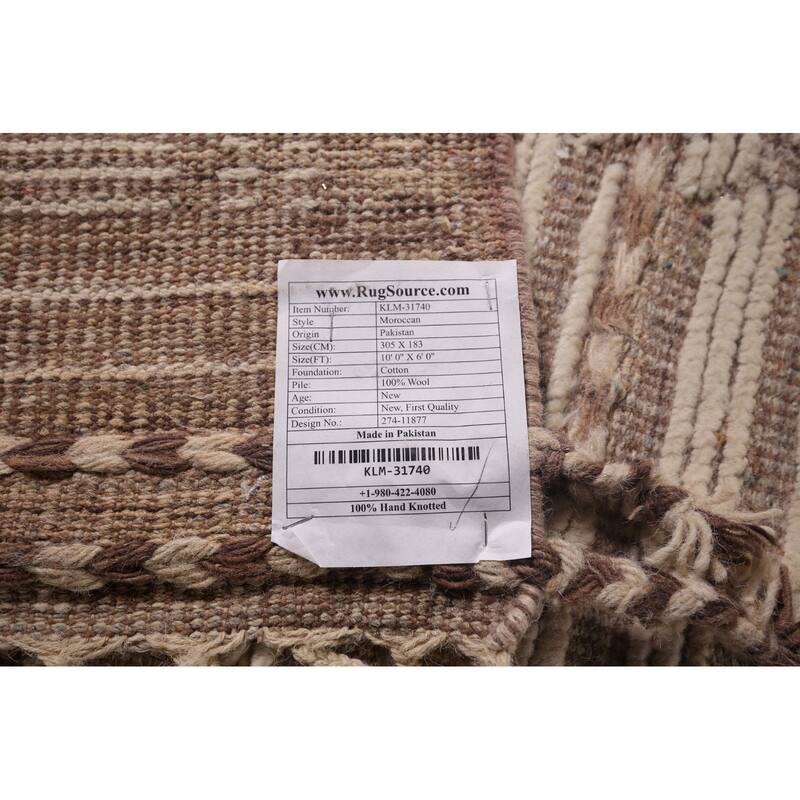 Striped Moroccan Modern Area Rug Hand-Knotted Wool Carpet - 6'0"x 10'0"