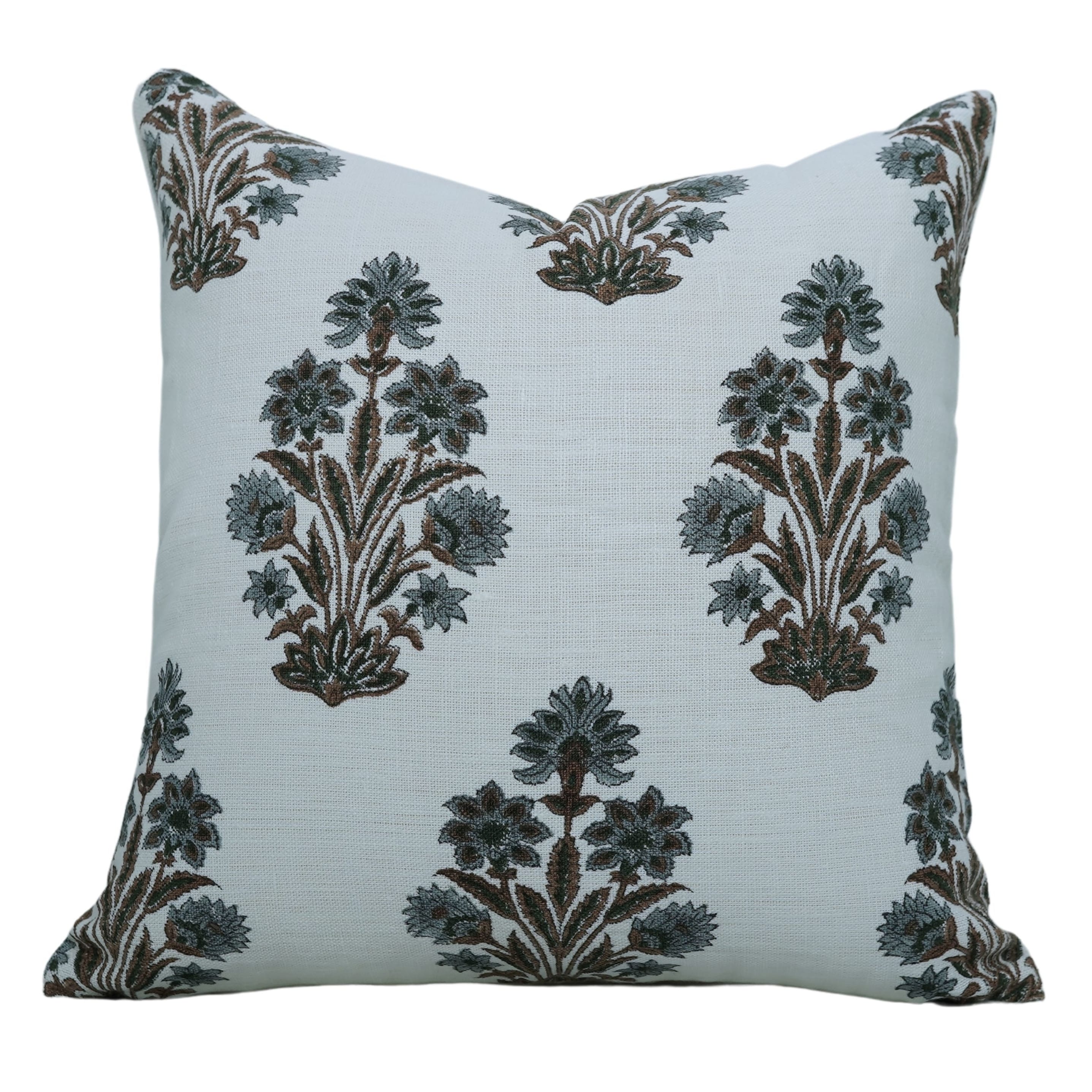 Fabdivine Heavy Linen Block Print Throw Handmade Floral Pillow Cover, Morpankh