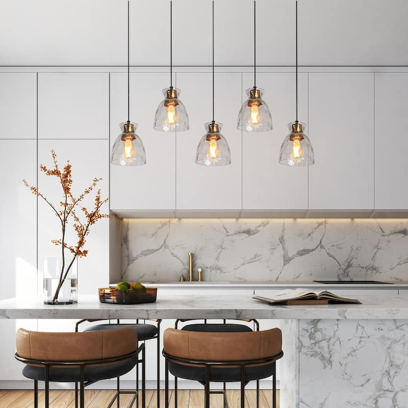 Elisie Modern Linear 40-inch Chandelier Cluster Water Glass Pendant Light Hammered Kitchen Island Bar - 40"W x 5.5"D x 12"-68"H