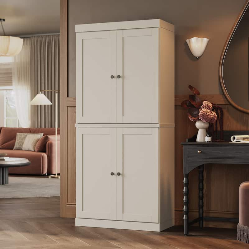 Palace Imports 100% Solid Wood 6-Shelf Bookcase, Shaker Doors, Adjustable Shelves, 32" Wide, 71.5" Tall - Off White