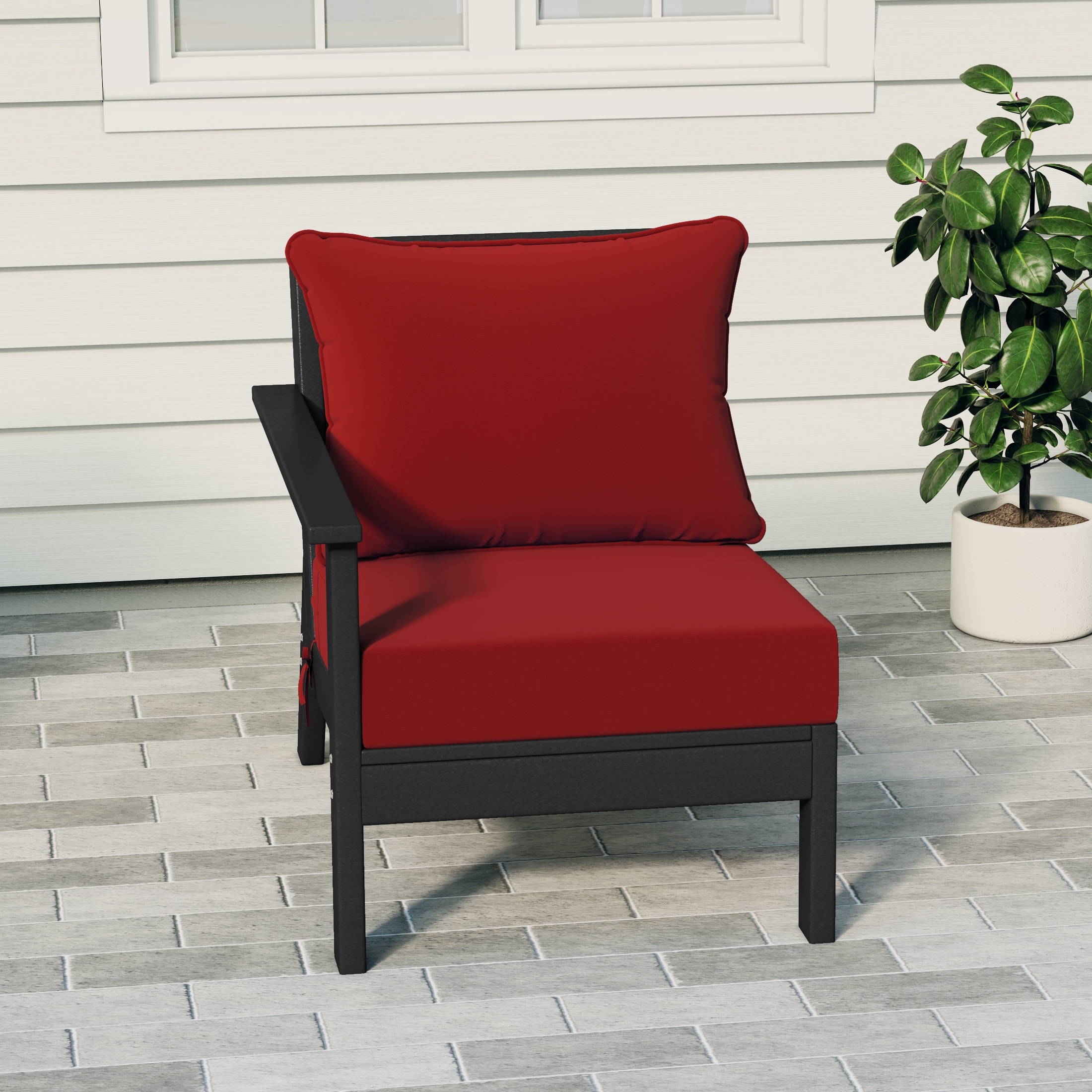 Birchwood All Weather HDPE Outdoor Patio Deep Seating Black Left Arm Facing Chair With Cushions (1-Piece)
