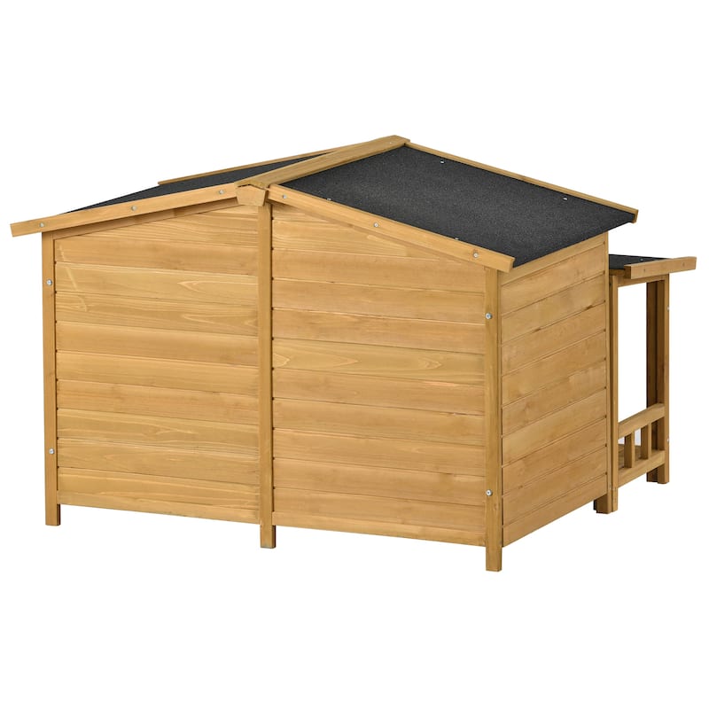Outdoor Wooden Elevated Dog House Pet House with Porch, 2 Doors, Ventilated, Waterproof, Suitable for Small and Medium Dogs