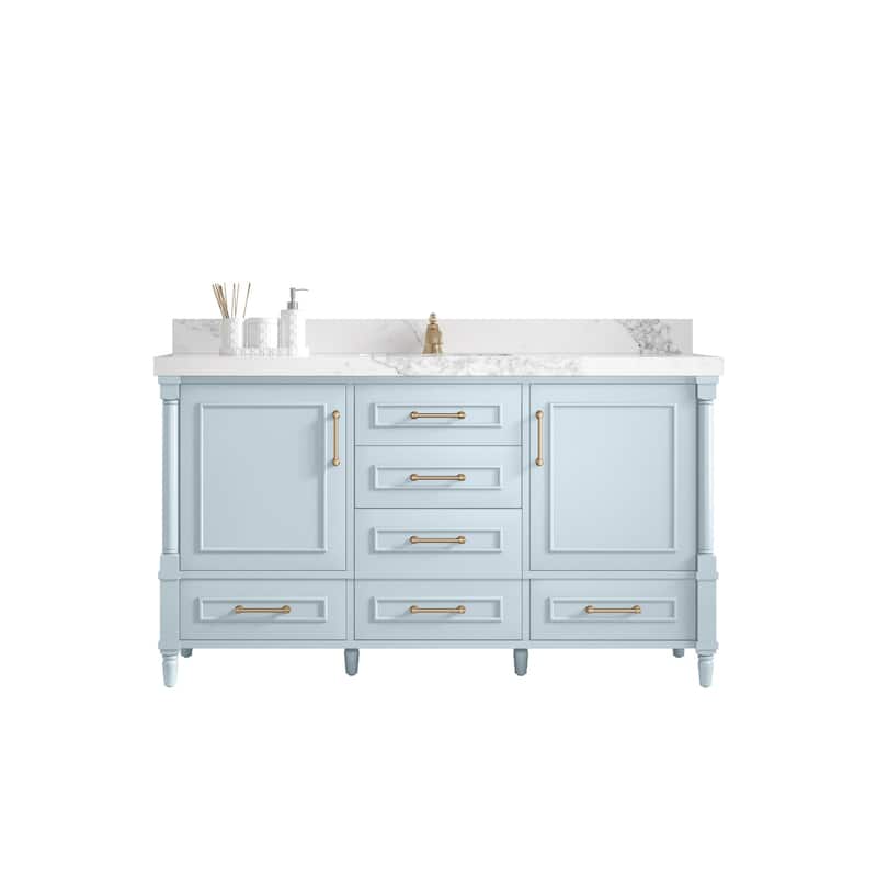 Willow Collections 60 in. W x 22 in. D Reeded Aberdeen Double Bowl Sink Bathroom Vanity with Countertop