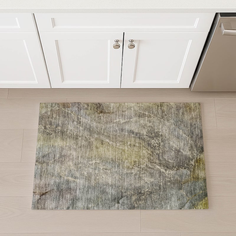 Machine Washable Indoor/ Outdoor Abstract Watercolor Chantille Rug