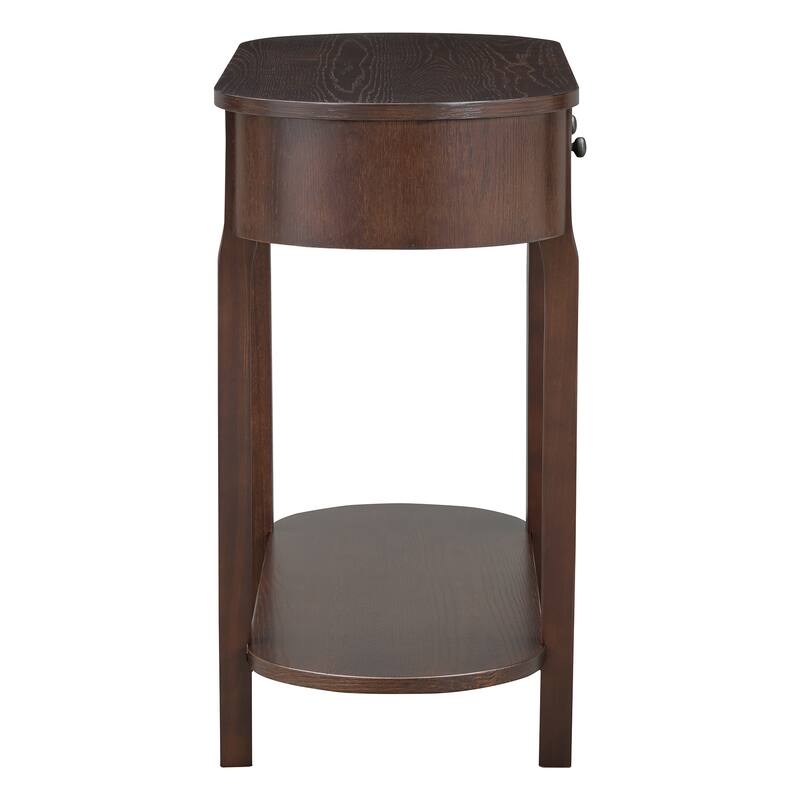 Curved Console Table with 2 Storage Drawers and Metal Handles, Wooden Hallway Tables Entryway Table wOpen Storage Shelf