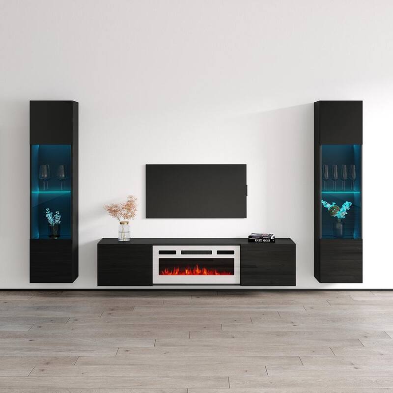 Cali WH-EF Floating Fireplace Entertainment Center - 42 - Black