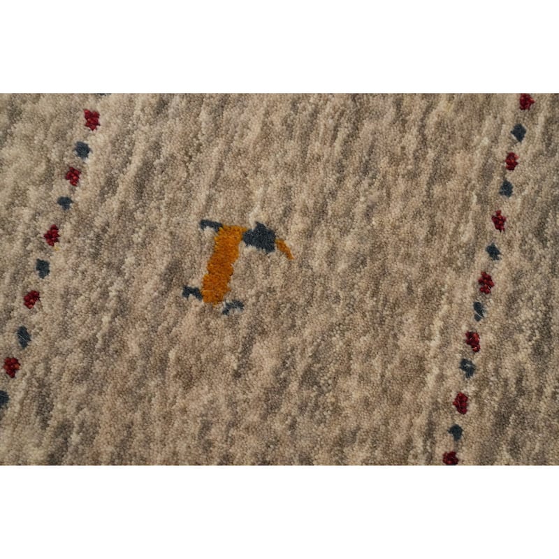 Hand Knotted Oriental 100% Wool Carpet Tribal Animal Pictorial Beige & Ivories Gabbeh Area Rug - 9' 9'' X 8' 2''