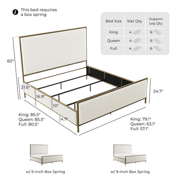 247 Shop At Home Lalia Modern Beige Upholstered Hammered Metal Panel Bed