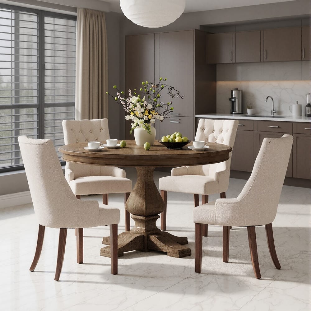 Wingback Upholstered Dining Chairs, Fabric Side with Tufted Button