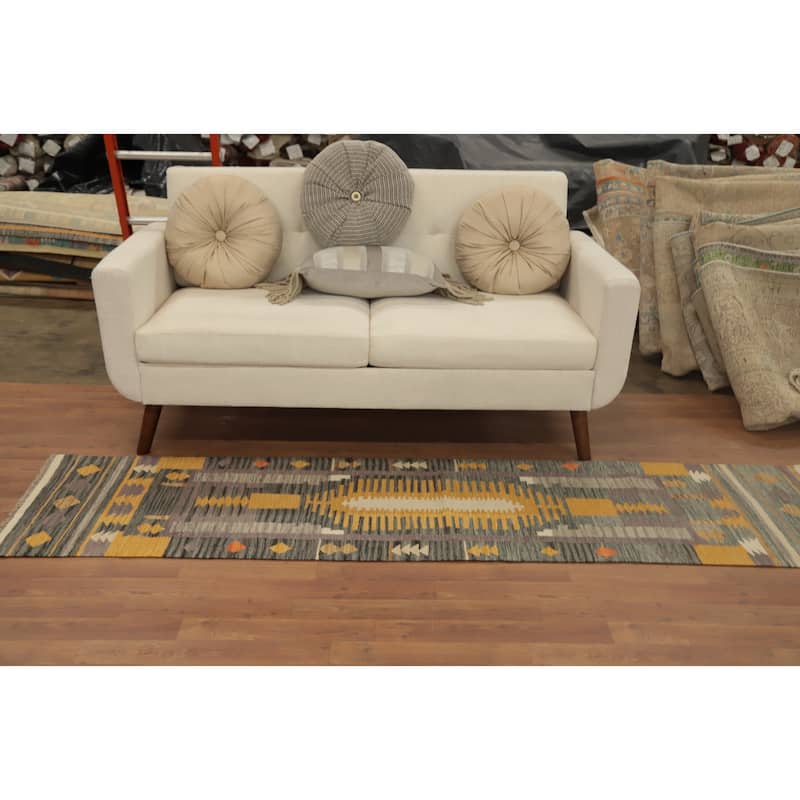 Hand Woven Oriental 100% Wool Carpet Southwestern Tribal Multi-Colored Kilim Runner Rug - 7' 9'' X 2' 0''