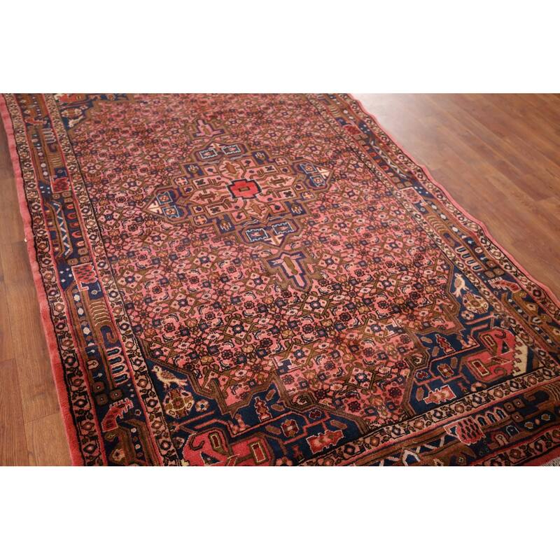 Pink Geometric Zanjan Vintage Persian Rug Hand-Knotted Wool Carpet - 4'9" x 7'7"