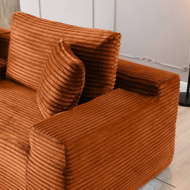 111" L-Shaped Corduroy Boneless Sectional Sofa with Ottoman