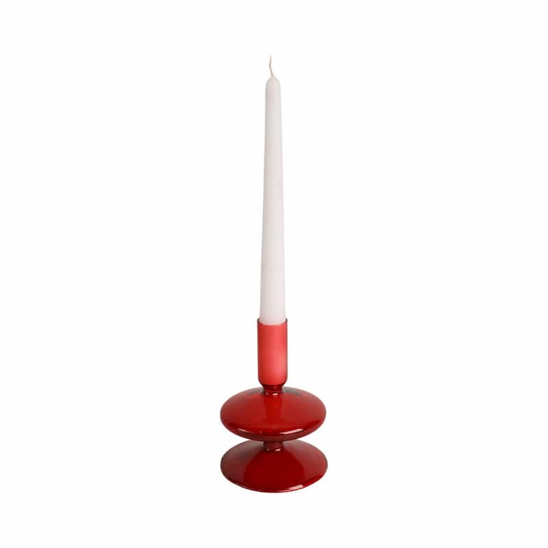 Sculptural Glass Candle Holder with Rounded Accent Base - Modern Tabletop Candle Holder for Any Room - 3" x 3" x 5" - Red