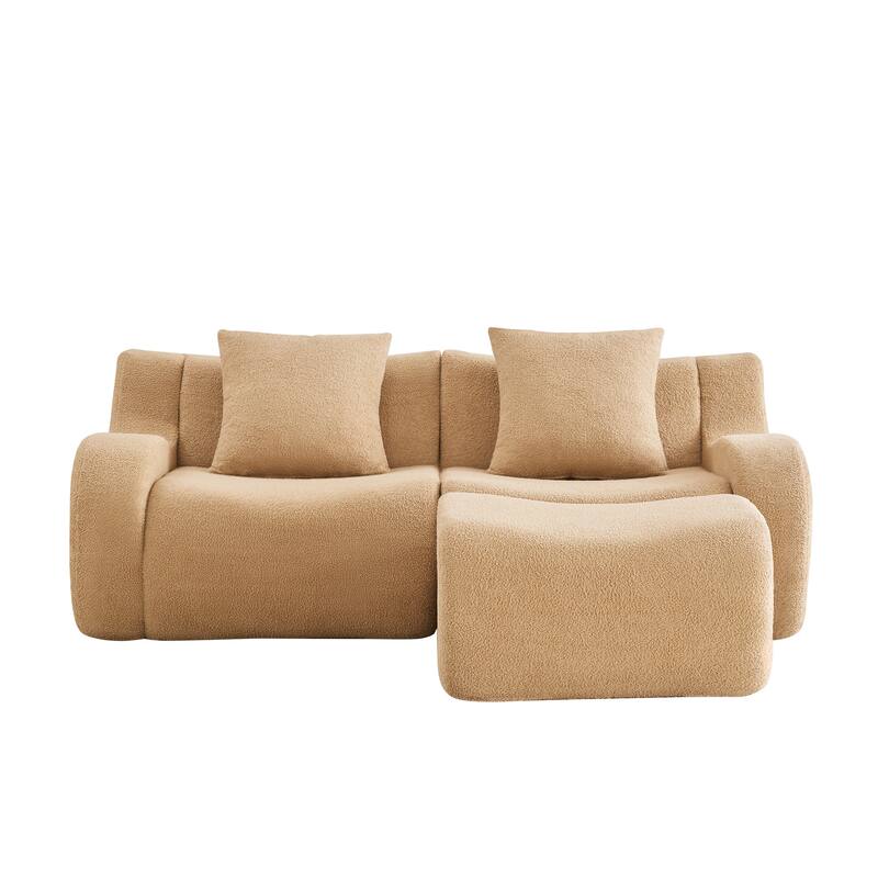 Anmytek Plush L-Shaped 2-Seater Teddy Fabric Sofa - No Assembly Required