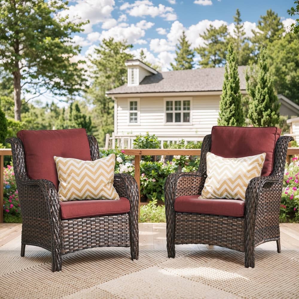 Gymojoy Outdoor Wicker Club Chairs Patio Seating with Olefin Weather-Resistant Cushions
