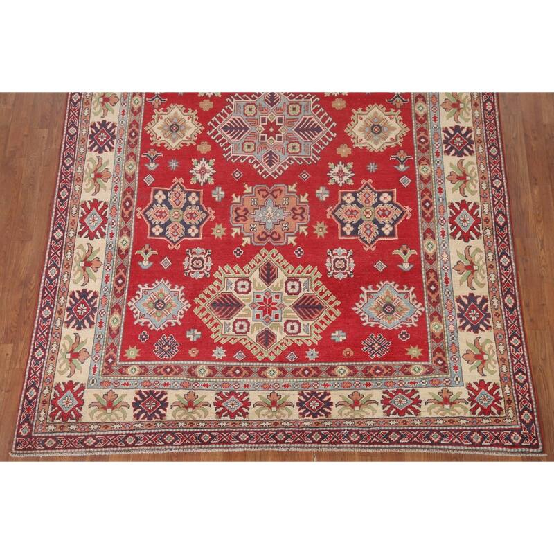 Hand Knotted Oriental 100% Wool Carpet Traditional Geometric Red Kazak Area Rug - 10' 2'' X 6' 4''