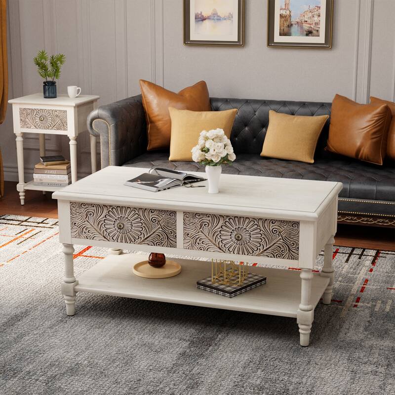 SUNBURY Vintage Solid Wood Console Table with 2-Drawers - 39.2''Dx19.6''Wx19.6''H