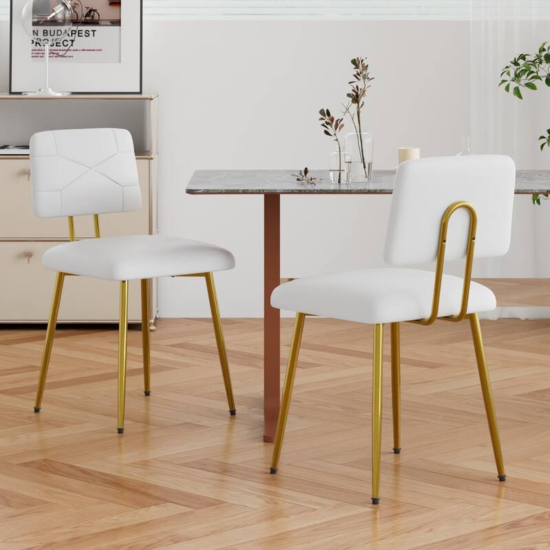 VECELO PU Leather Dining Chairs 2/4-Pack X-Back Side Chairs with Gold/Black Legs for Living room Bedroom Study Kitchen - Set of 2 - White