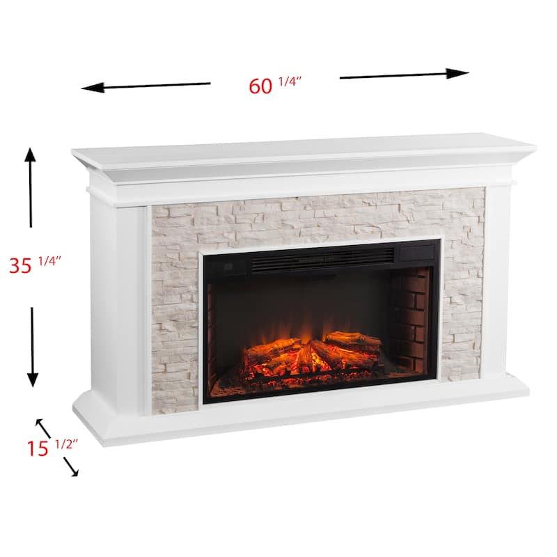 SEI Furniture Horse Mountain 60-inch White Electric Fireplace with Stone Accents and Ivory Mantel