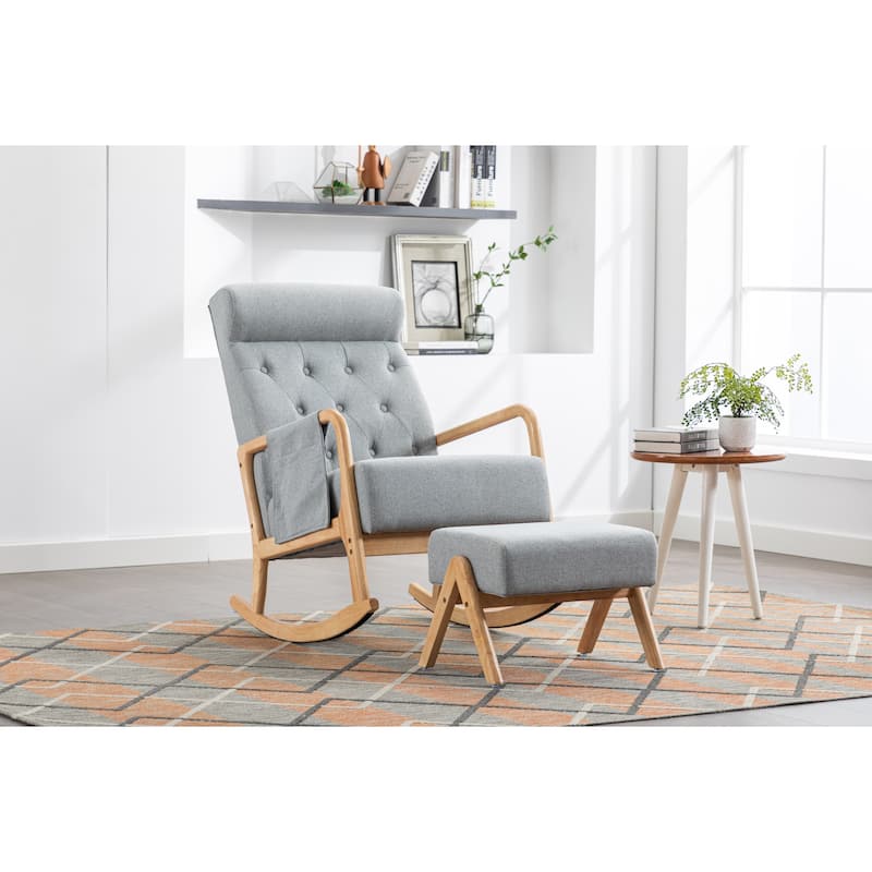 Light Grey 25.59" Tufted Rocking Chair with Ottoman