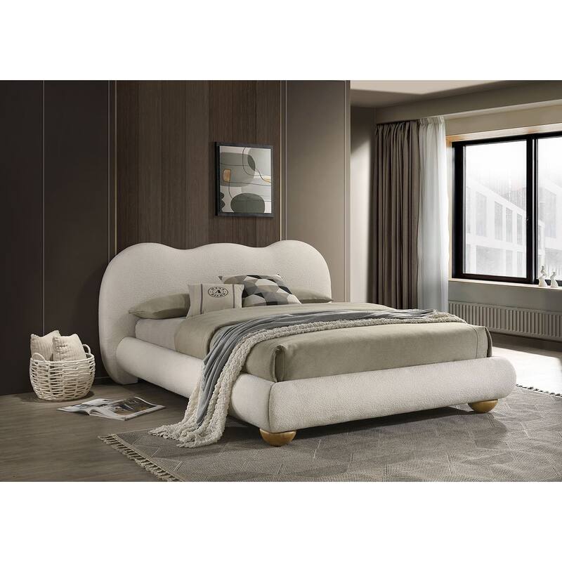 Contemporary Camel Shape Headboard White Boucle Fabric Upholstered 1pc Bed