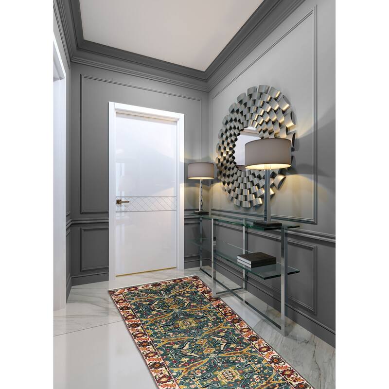 ECARPETGALLERY Hand-knotted Serapi Heritage Teal Wool Rug - 2'6 x 11'11
