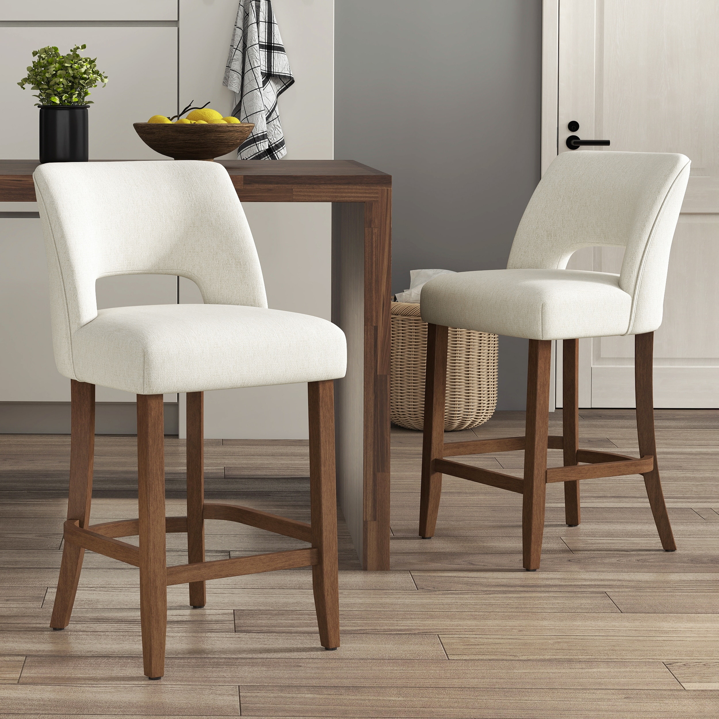 Set of 2/4/6,Upholstered Counter Height Bar Stools,Modern Counter Stools with Wood Legs for Kitchen Island Dining Room Bar