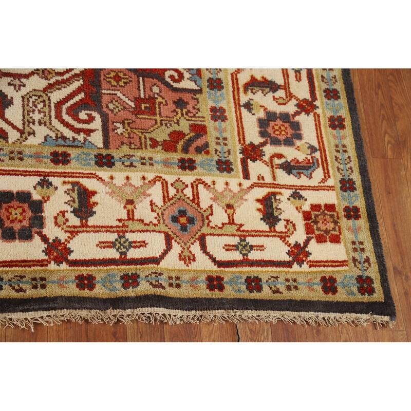 Charcoal Gray Heriz Serapi Indian Area Rug Handmade Wool Carpet - 7'10"x 9'11"