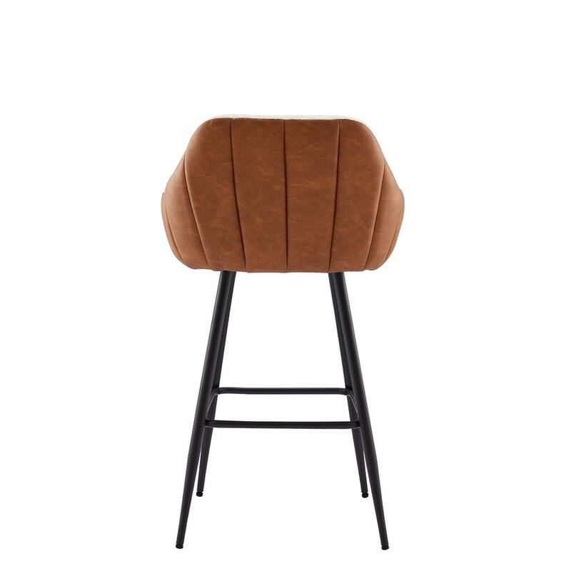 26" Modern Leather Bar Stools with Backs, Set of 2, Metal Legs