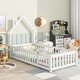 preview thumbnail 30 of 55, Pine Wood House-Shaped Headboard Floor Bed with Fence for Kids, Boys and Girls Twin - White