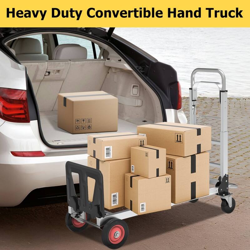 3 in 1 Convertible Hand Truck and Dolly with 5.9in Flat Free Rubber Wheels