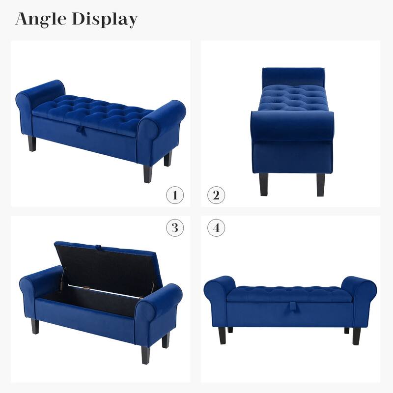 Velvet Storage Bench With Rubber Wood Legs for Bedroom