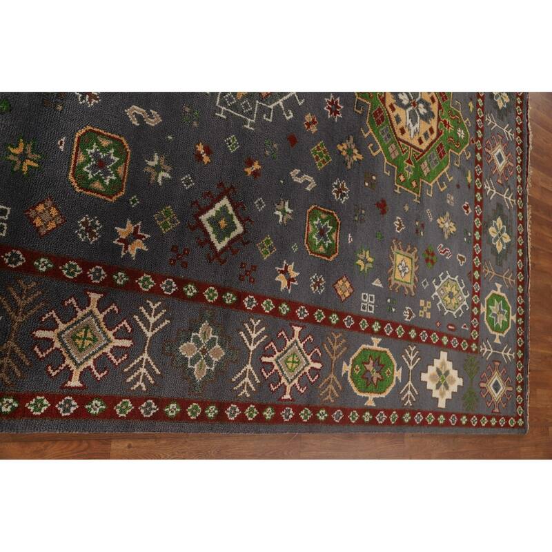 Traditional Kazak Area Rug Hand-Knotted Oriental Wool Carpet - 8'0" x 9'11"