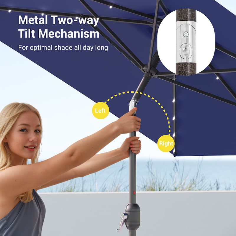Bonosuki 10 x 6.5ft LED Patio Rectangular Umbrella Outdoor Market Umbrella Aluminium/Steel with Tilt and Crank