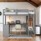 preview thumbnail 2 of 9, Twin Size Loft Bed with L-Shaped Desk and Headboards, Wood Frame Wardrobe and Storage Shelves,Grey