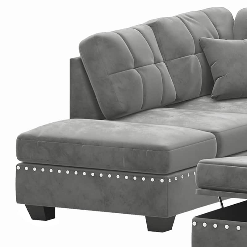 105 inch Reversible Sectional Sofa L shape Couch Space Saving with Storage Ottoman and Cup Holders Design