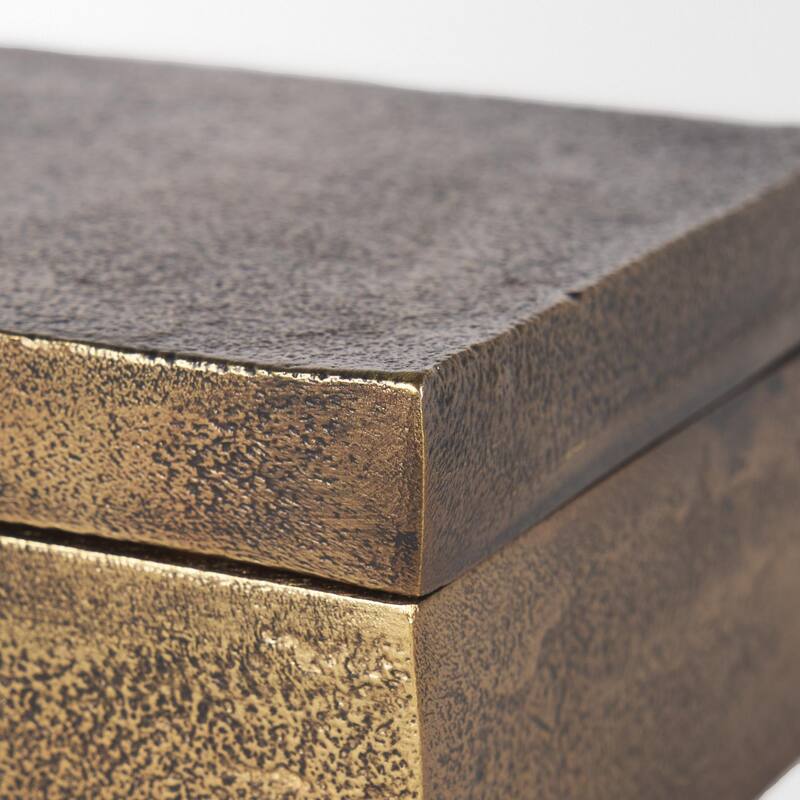 Porschia Small Antiqued Gold Metal Decorative Box - 7.9L x 4.0W x 2.8H