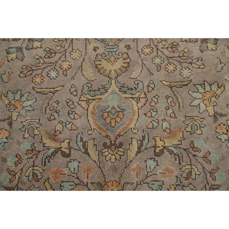 Hand Knotted Oriental 100% Wool Carpet Traditional Floral Brown Tabriz Area Rug - 11' 3'' X 7' 10''