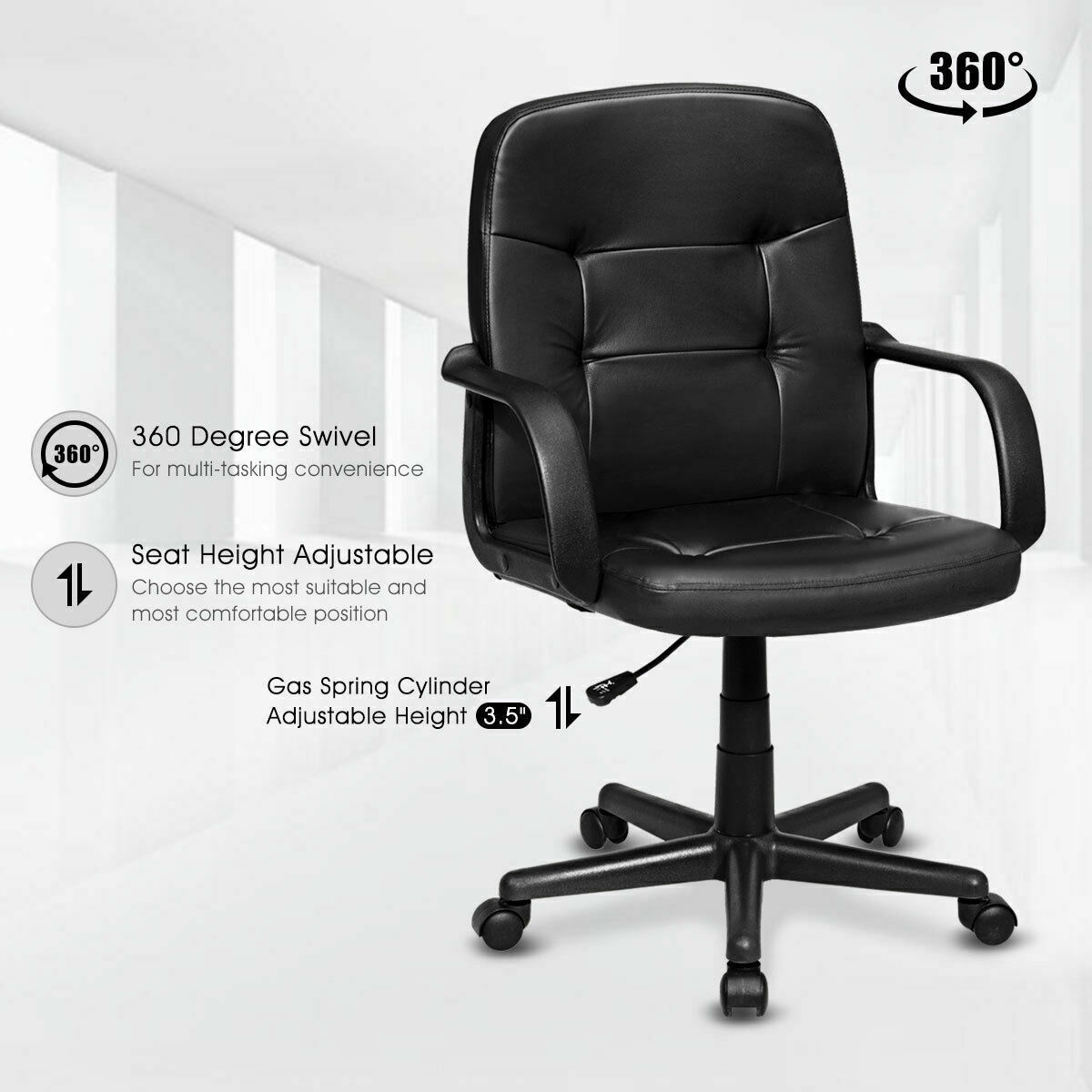 Executive Office Height Adjustable Chair Kids Computer Desk Padded Seat Backrest 
