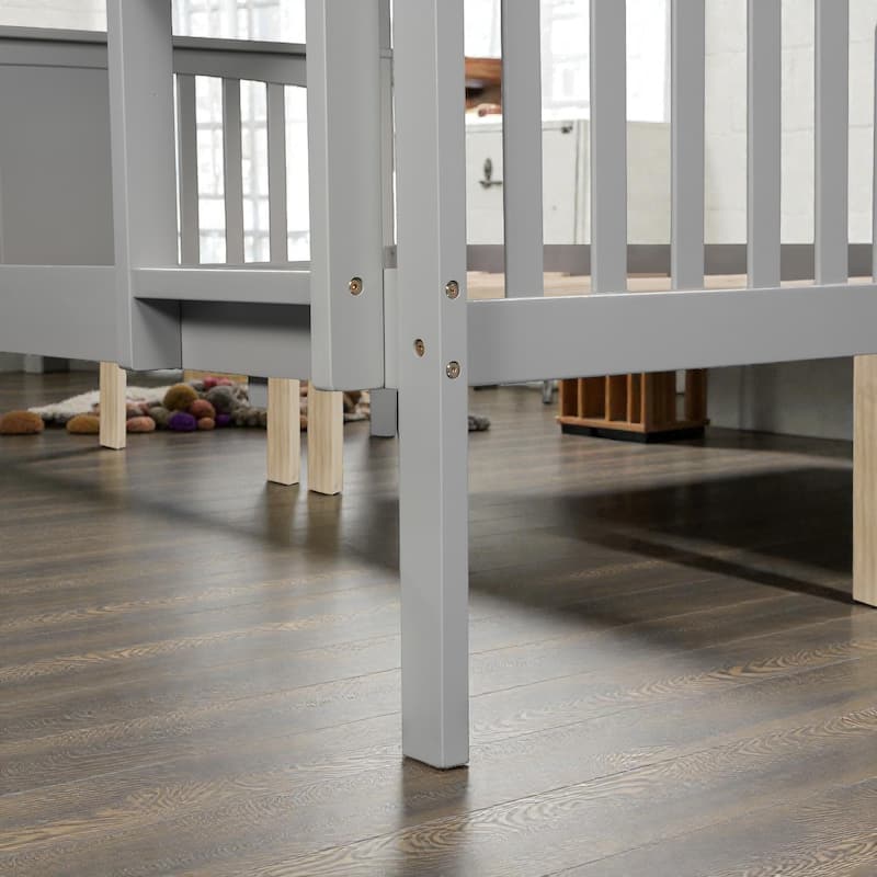 Full Over Full Bunk Bed with Ladder, Solid Wood Convertible Bunk Bed Frame for Bedroom or Guest Room