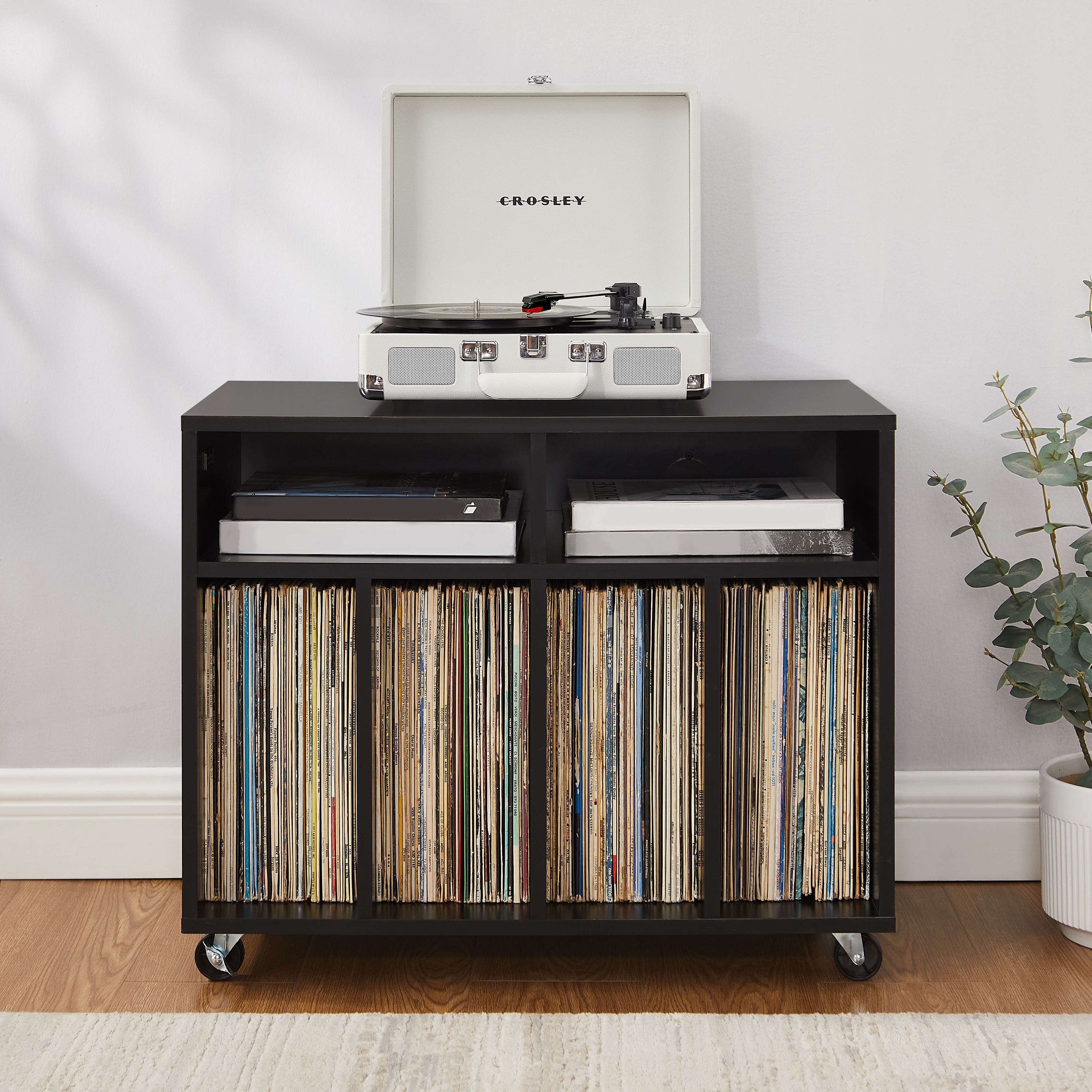 Crosley Carlo Rolling Record Player Stand With Vinyl Storage - On