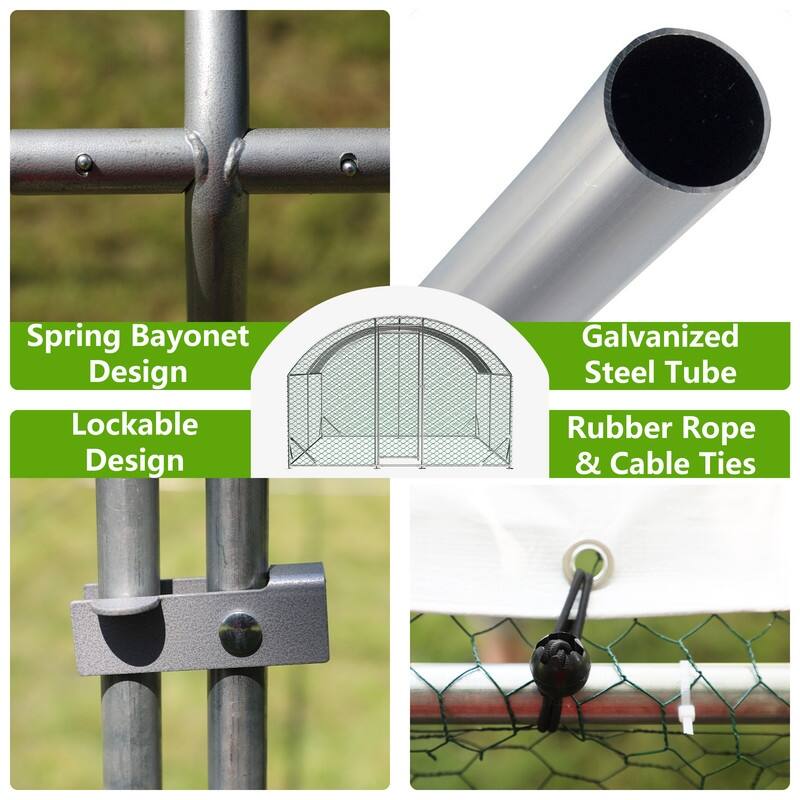 Large Walk-In Metal Chicken Coop – Dome-Shaped Poultry Run with Waterproof & UV-Resistant Cover, Heavy-Duty 1" Tube Frame .