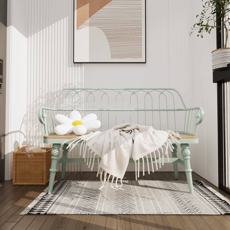 Modern Farmhouse Metal Spindle Back Bench