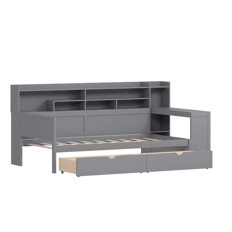 Wooden Twin Size Daybed with Storage Shelves